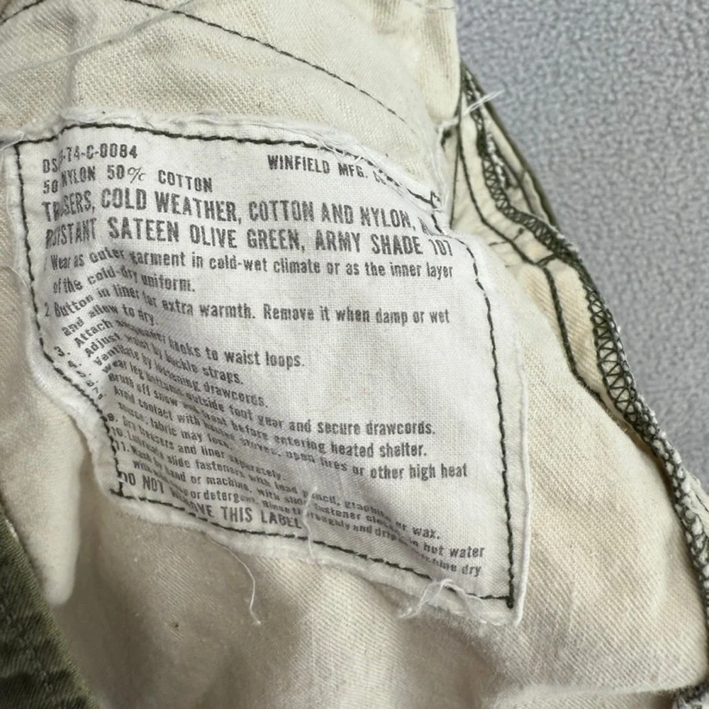 Vintage Military M65 Pants men's Large Regular OG 107 Sateen Cold Weather Green